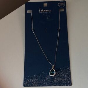 Silver Necklace with Teal Crystal Pendant